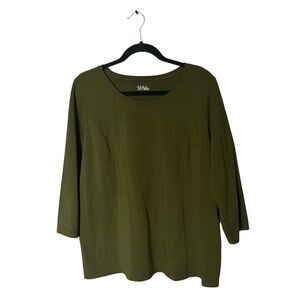 Bob Mackie Wearable Art Green Cotton-Blend 3/4 Sleeve Tee Shirt Top Size XL